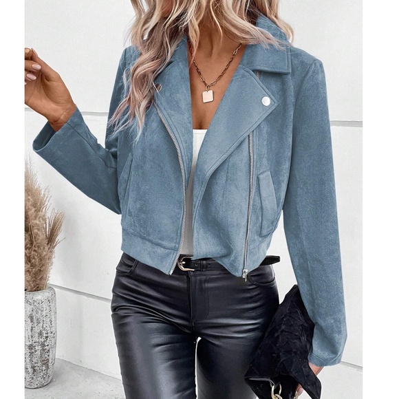 Luxe Camel Vegan Suede Zipper Biker Moto Jacket Coat - Picture 3 of 8